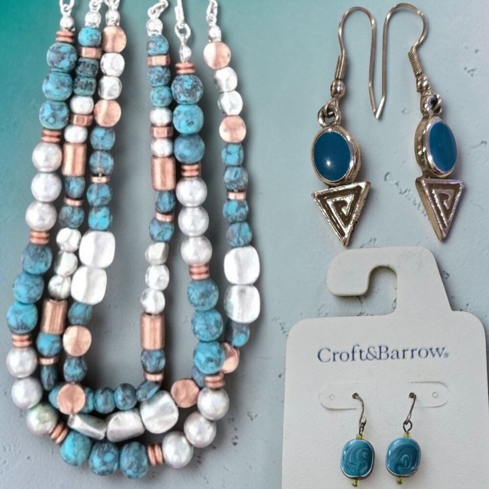 Boho Turquoise Jewelry Set Earrings Necklace Southwestern Style Bundle